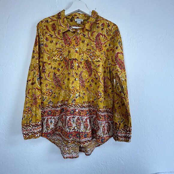 Sundance Womens Yellow & Red Paisley Button-Up High-Low Shirt Large Long Sleeve - Picture 1 of 7